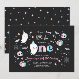Invitation Little Boo Cute Pink Ghost Halloween 1er Anniversa