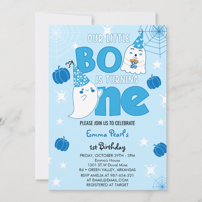 Invitation Little Boo devient un Halloween premier anniversai (Devant)