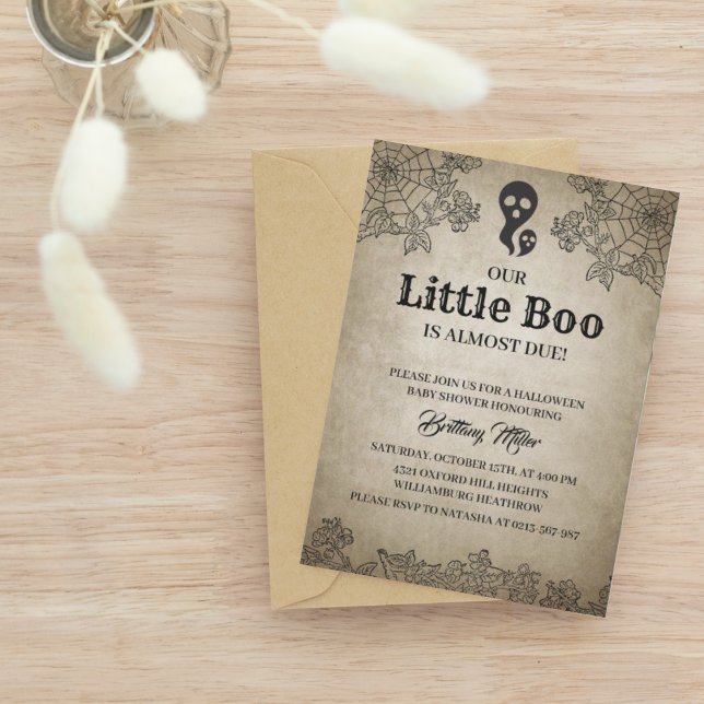 Invitation Little Boo est dû Baby shower d'Halloween rustique (Créateur téléchargé)