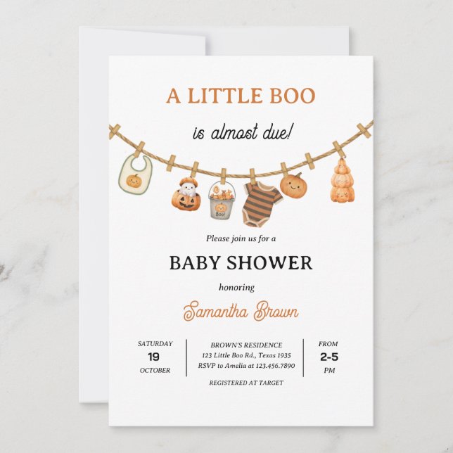 Invitation Little Boo est due citrouille Baby shower Hallowee (Devant)