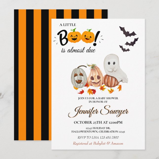 Invitation Little Boo est presque dû Halloween Baby shower in (Devant / Derrière)