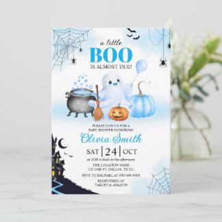 Invitation Little Boo est presque due Blue Boy Baby Shower