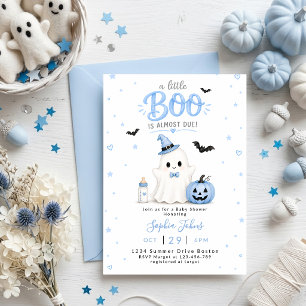 Invitation Little Boo est presque due Blue Ghost Baby Shower
