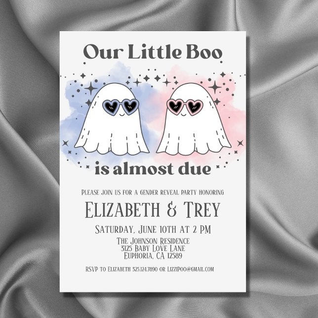 Invitation Little Boo est presque due Halloween Genre Revela (Add some Halloween flair to your gender reveal with this cute ghost invitation.)