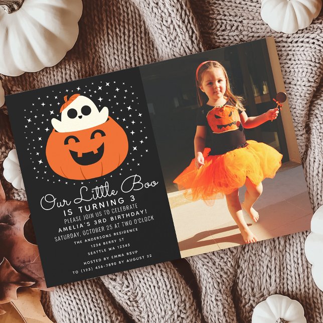 Invitation Little Boo Ghost Halloween Photo Anniversaire de e (Créateur téléchargé)