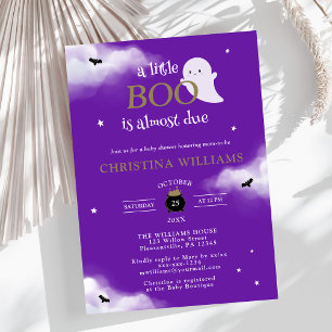 Invitation Little Boo Halloween Ghost Purple Baby shower