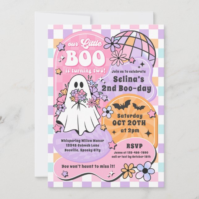 Invitation Little Boo Halloween Super Fantôme 2e anniversaire (Devant)