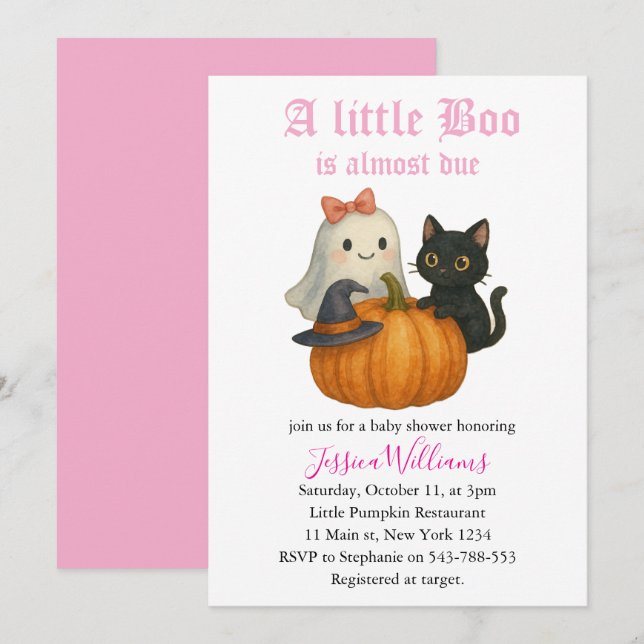 Invitation Little Boo Is Almost Due Halloween Baby Shower (Devant / Derrière)