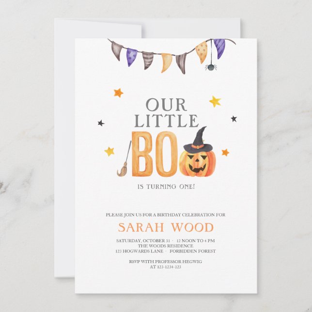 Invitation Little Boo tourne un, Halloween 1er anniversaire (Devant)