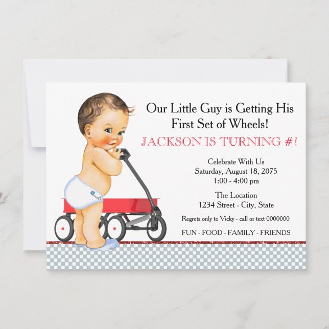 Invitation Little Boy Red Wagon fête d'anniversaire (Devant)