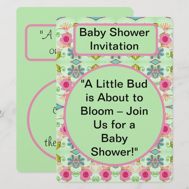 Invitation Little Bud est en fleurs : Baby shower (Devant / Derrière)