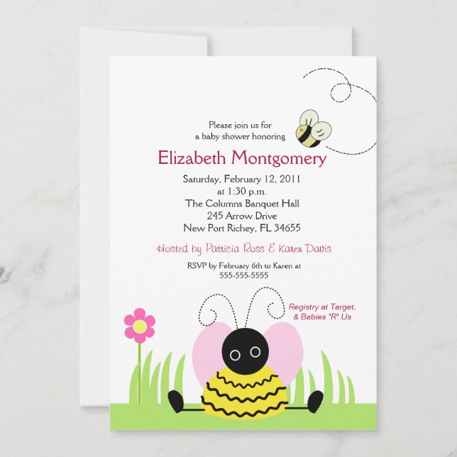 Invitation Little Bumble Bee Baby shower 5x7 (Devant)