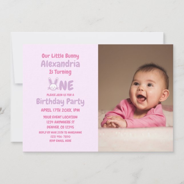 Invitation Little Bunny 1er anniversaire (Devant)