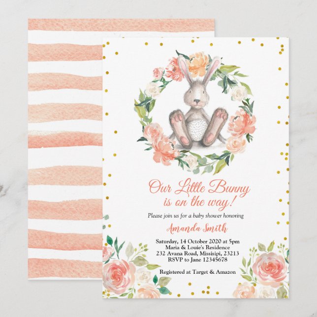 Invitation Little Bunny est en route pour le Baby shower de P (Devant / Derrière)