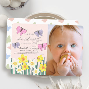 Invitation Little Butterfly Daffodil Rose Photo 1er anniversa