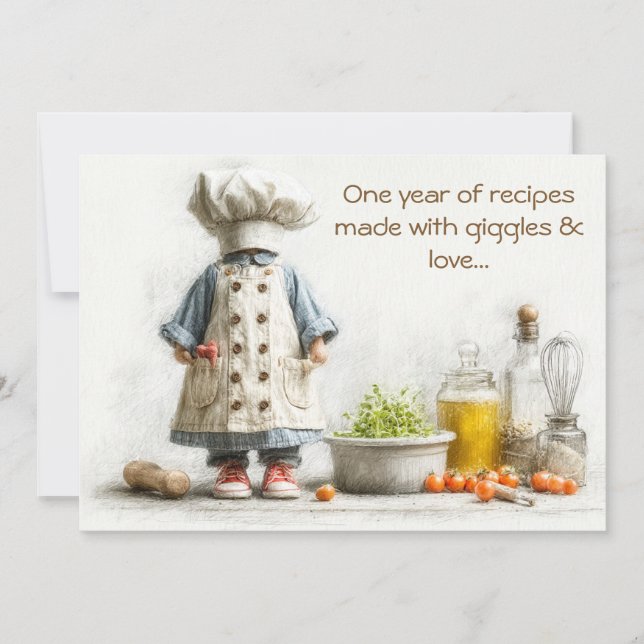 Invitation Little Chef Girl - 1er anniversaire Cuisine Amusan (Devant)