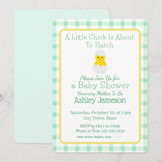 Invitation Little Chick About To Hatch Baby Shower (Devant / Derrière)