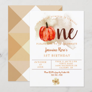 Invitation Little Citrouille 1er anniversaire aquarelle Orang