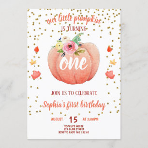 Invitation Little Citrouille Fall First Birthday Girl Gold