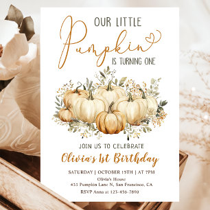 Invitation Little Citrouille Fall Floral 1er Anniversaire