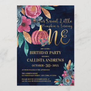 Invitation Little Citrouille Fall Gold Floral 1er anniversair