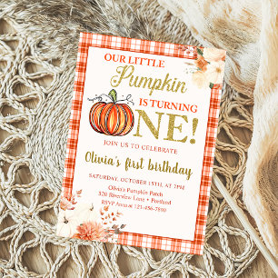 Invitation Little Citrouille Floral Automne 1ère fête d'anniv