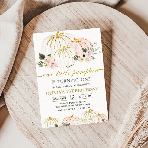 Invitation Little Citrouille Rustic Floral 1er anniversaire