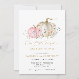 Invitation Little Citrouille Twins Girl 1er anniversaire
