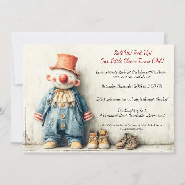 Invitation Little Clown 1er Anniversaire (Devant)