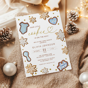 Invitation Little Cookie Blue Baby shower Pain d'épices hiver