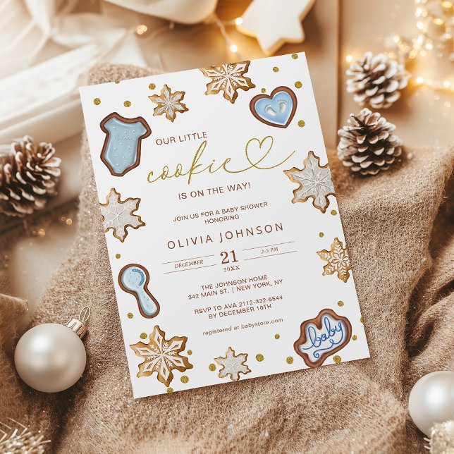 Invitation Little Cookie Blue Baby shower Pain d'épices hiver (Créateur téléchargé)
