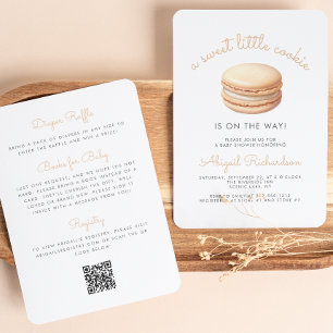 Invitation Little Cookie Macaron QR Code Baby shower neutre