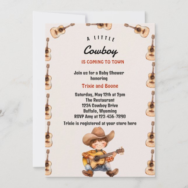 Invitation Little Cowboy Baby shower occidental moderne (Devant)