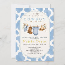 Little Cowboy Boy Blue Cow Imprimé Baby Shower