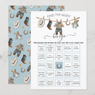 Invitation Little Cowboy Clothesline Trouvez l'invité BINGO