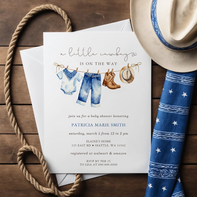 Invitation Little Cowboy Est Sur Le Chemin Du Baby shower Gar (Little Cowboy Is On The Way Boy Baby Shower Invitation)