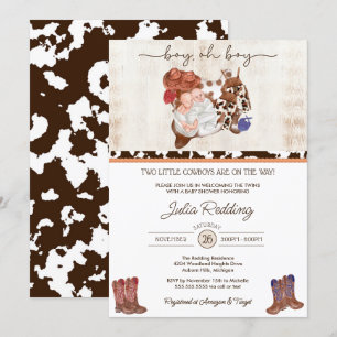 Invitation Little Cowboy Twin Boys Western Baby shower