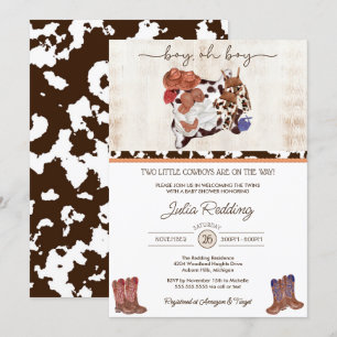 Invitation Little Cowboy Twin Boys Western V3 Baby shower