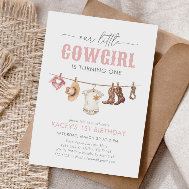 Invitation Little Cowgirl Pink 1er anniversaire (Créateur téléchargé)