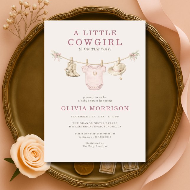 Invitation Little Cowgirl Pink Clothesline Girl Baby Shower (Créateur téléchargé)