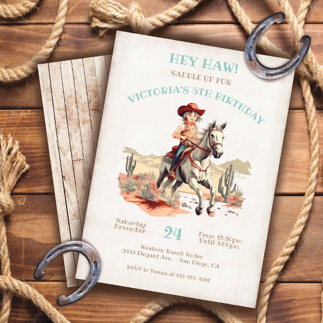 Invitation Little Cowgirl Western Pony fête d'anniversaire (Créateur téléchargé)