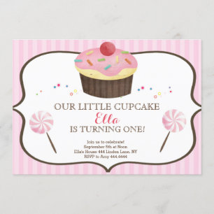 Invitation Little Cupcake Premier Anniversaire Pays de bonbon