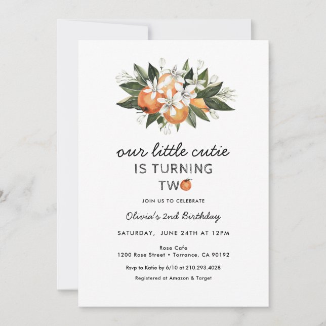 Invitation Little Cutie 2e fête d'anniversaire à deux ans (Devant)