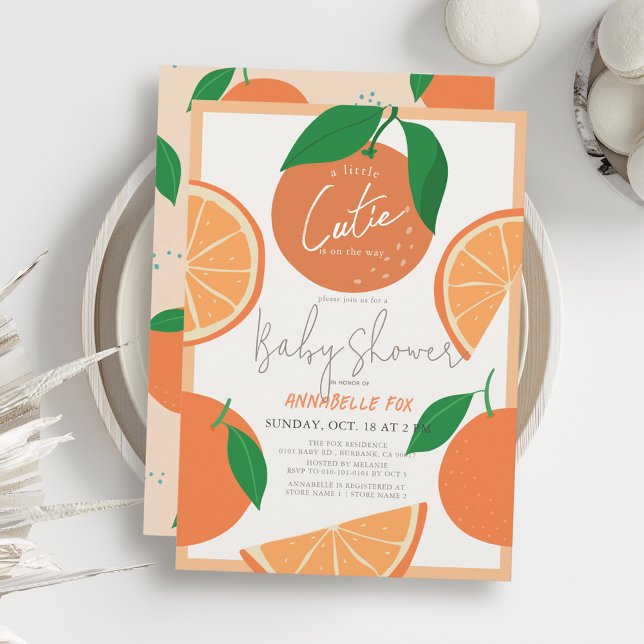 Invitation Little Cutie Baby shower moderne orange (Créateur téléchargé)