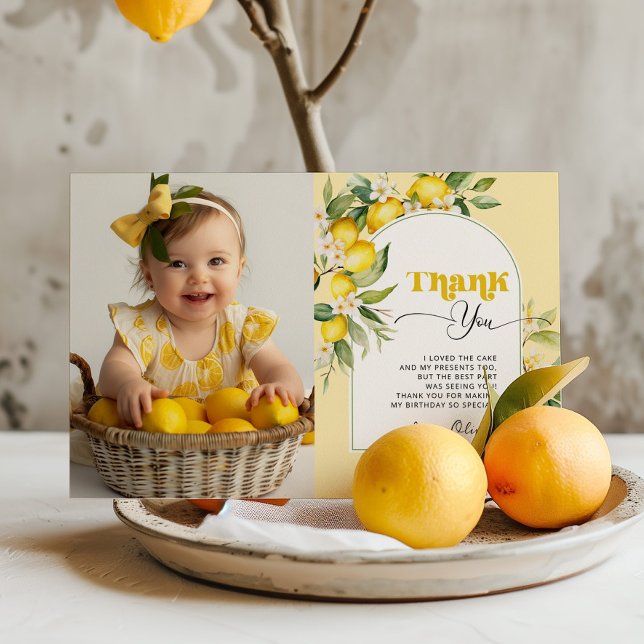 Invitation Little Cutie citron anniversaire photo merci (Créateur téléchargé)