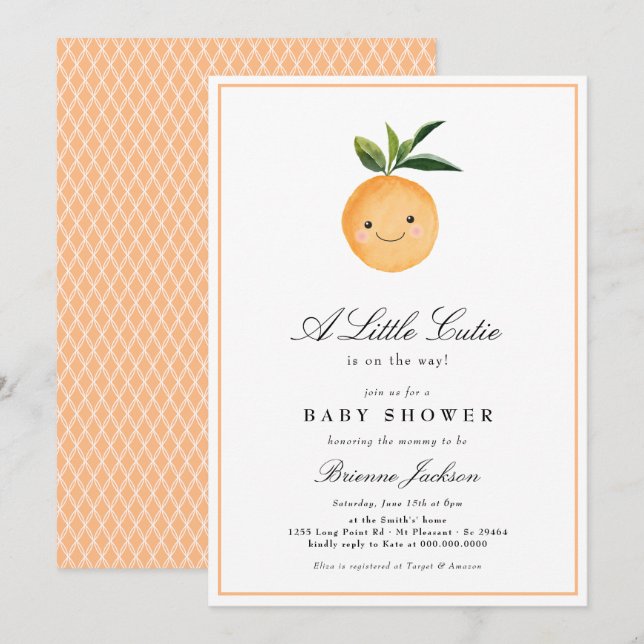 Invitation Little Cutie Clementine Orange Baby shower moderne (Devant / Derrière)