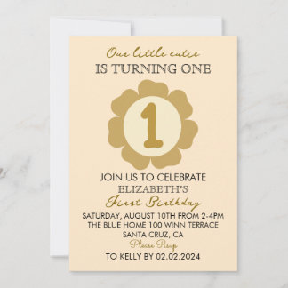 Invitation Little Cutie Gold Floral 1er anniversaire Invitati