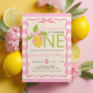 Invitation Little Cutie Lemon Fruit Pink 1st Birthday Party
