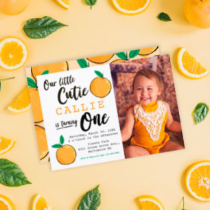 Invitation Little Cutie Orange Photo Premier anniversaire