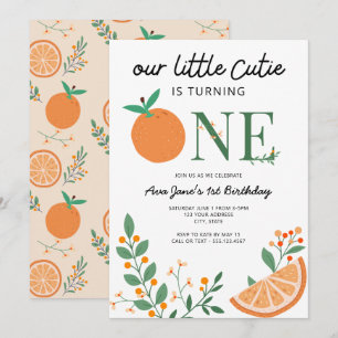 Invitation Little Cutie Orange Thème Premier Anniversaire